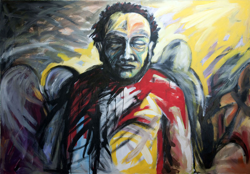 Mann in einer Menschengruppe